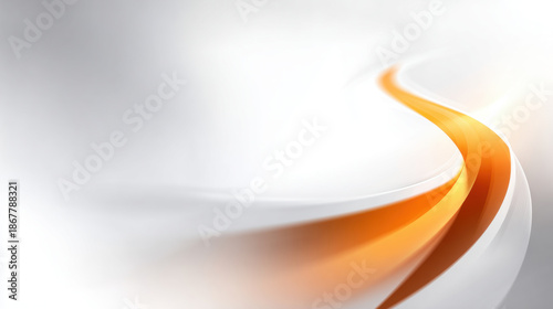 Orange ribbon curve on white background with soft light and motion flow