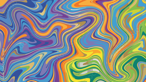 Abstract colorful swirl paint background. Artistic liquid marbling effect. Creative vector texture. Fluid acrylic ink wave. Modern vibrant flow pattern. Psychedelic rainbow mixture.