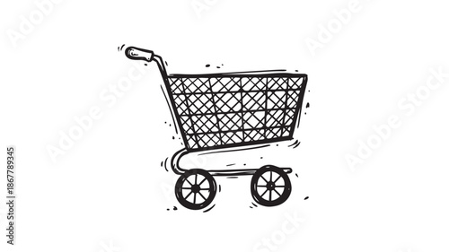 Hand-drawn sketch illustration of a classic metal shopping cart on a white background.