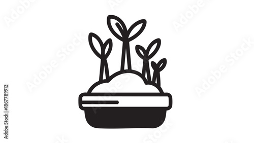 Sprouts emerging from a pot in a simple illustration