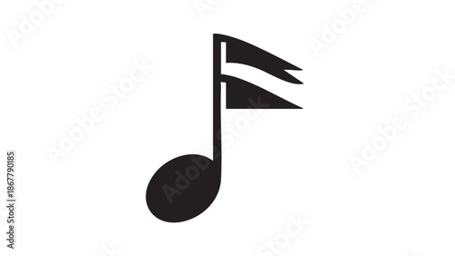 A black musical note symbol on a white background