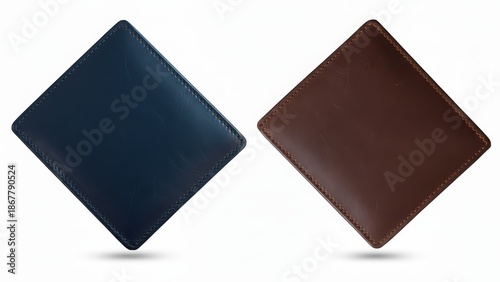 Elegant display of brown and navy leather wallets showcasing craftsmanship style