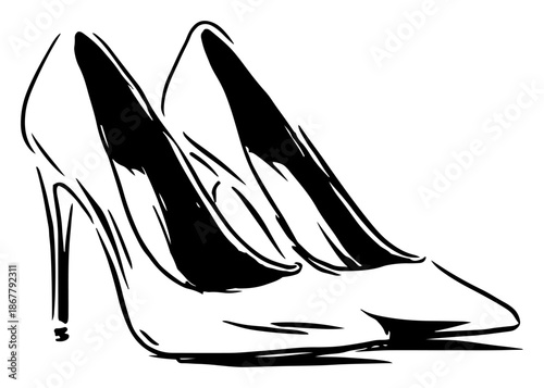 Elegant high heel stiletto shoes for women in hand drawn sketch style
