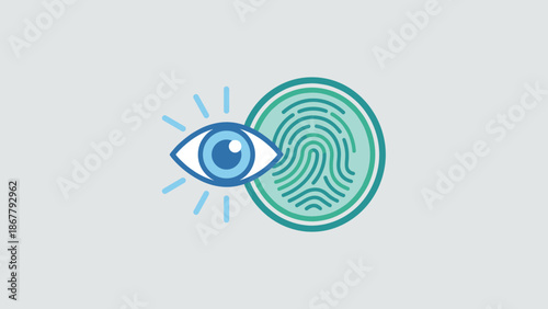 Biometric security concept. Eye scanning fingerprint. Digital identity verification. Cyber protection. Data safety. Surveillance. Finger print scan. Authentication. Flat vector