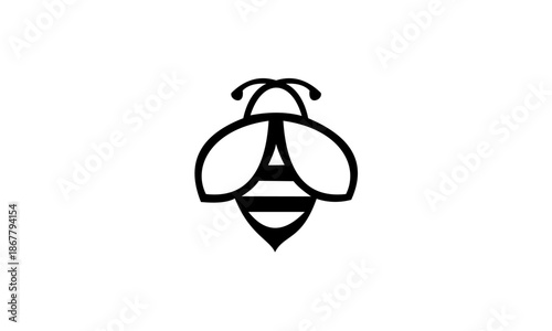 Minimalist black outline drawing of a bee on a white background.