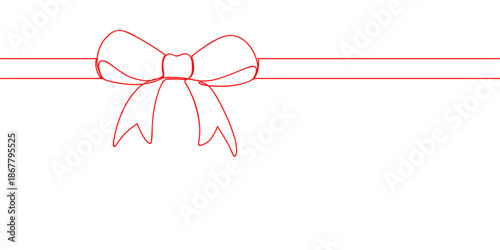 Red gift bow line art style on transparent background. vector illustration