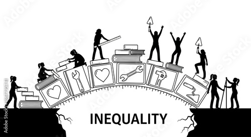 Silhouettes of People on Uneven Scales.