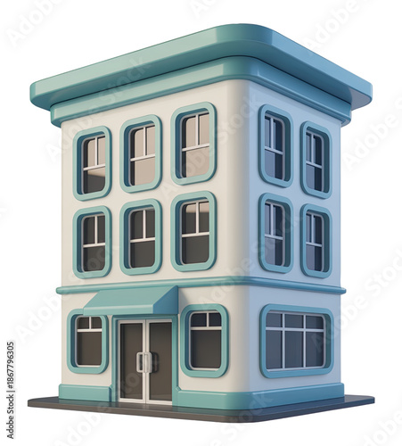 Modern 3D Architecture Building with Blue Accents for Urban Design and Property