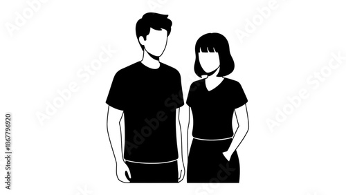 Black silhouette of a man and woman standing side by side in simple modern clothing