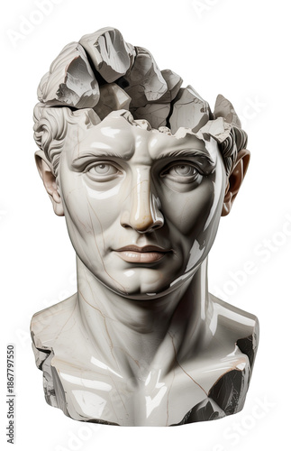 Detailed 3D Marble Bust of Roman Emperor with Cracked Stone Features
