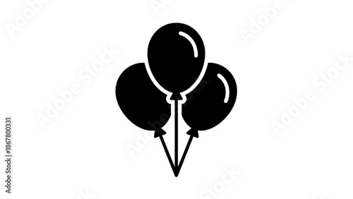 Vector illustration of three black balloons, a festive celebration graphic on transparent background