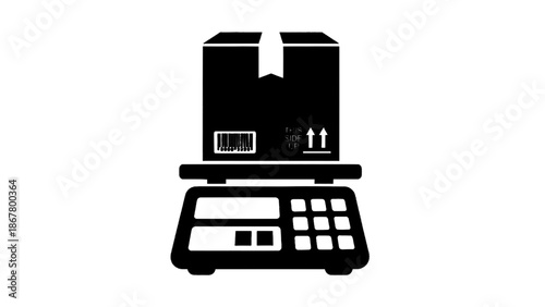 Vector illustration of shipping package weight on digital scale for logistics, on transparent background