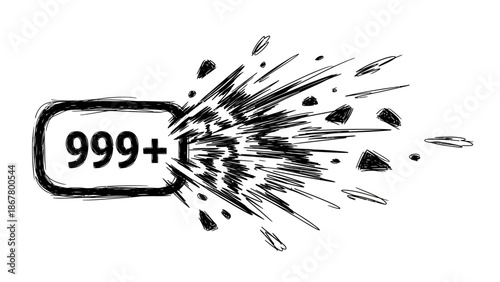 Exploding 999 Notification Icon Hand Drawn Sketch Style.