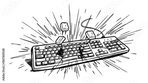 Exploding Computer Keyboard with Flying Keys and Dynamic Lines.