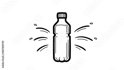 Hand drawn doodle sketch of a refreshing water bottle with splashes.