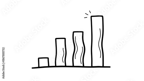 Hand drawn doodle style bar chart showing growth and progress.