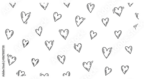 Hand drawn line art heart set featuring charming doodle designs for love and romance