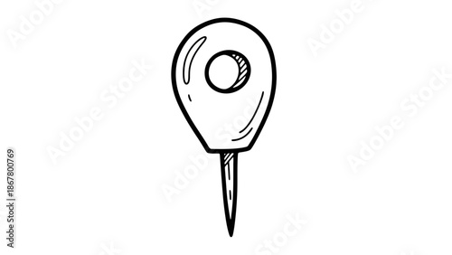 Hand drawn doodle style map pin icon representing location and navigation.