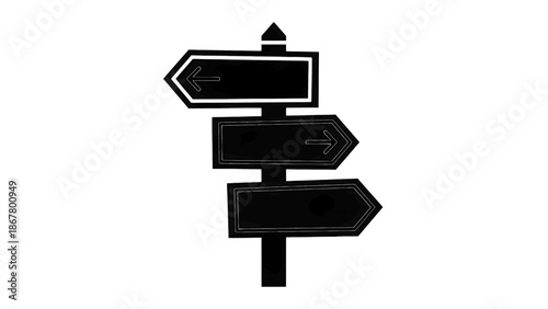 Vector illustration of directional signpost with three blank arrow signs, on transparent background