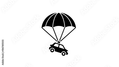 Vector illustration of a police car securely descending with a parachute concept, on transparent background