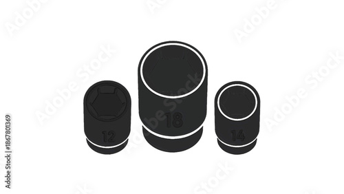 Vector illustration of a set of mechanic socket wrench heads, for repair tools on transparent background