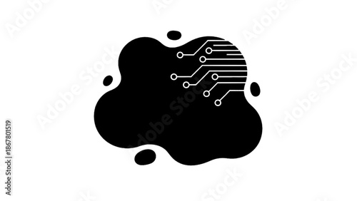Vector illustration of a modern abstract technology blob with an electronic circuit design on transparent background