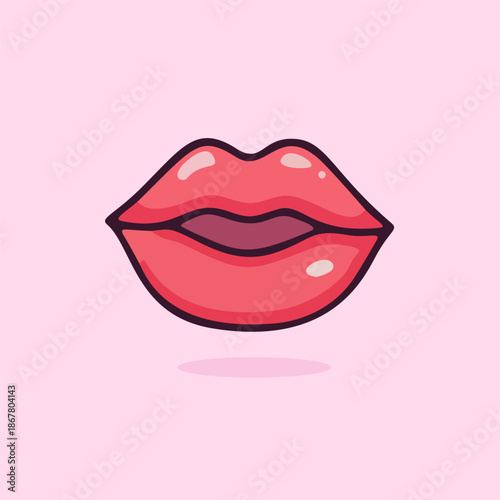 Vibrant cartoon illustration of beautiful plump lips, symbolizing feminine allure, style, and a charming kiss
