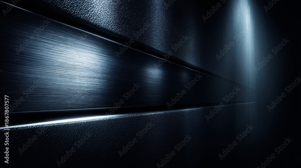 Obraz premium Brushed Titanium Panel with Subtle Hairline Scratch and Reflective Illumination
