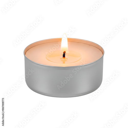 Wallpaper Mural Lit tea light candle with steady flame. Minimal, clean studio image ideal for decoration, spirituality, relaxation, or safety concepts. Isolated on white or transparent background. PNG format. Torontodigital.ca