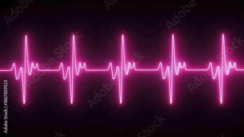 Close up of a vibrant pink electrocardiogram waveform pulsing against a dark background, symbolizing health and vitality