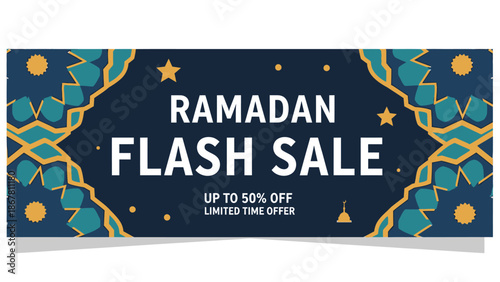 ramadan flash sale banner with gold accents
