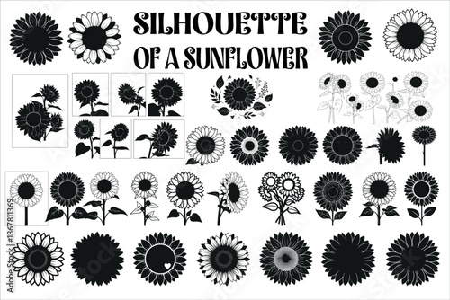 Elegant black silhouette of a sunflower with clean lines and bold shape