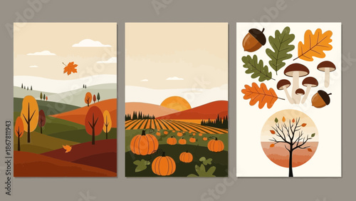 Three autumnal scenes evoke seasonal charm and warm fall aesthetic beauty