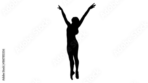 Silhouette of a woman jumping up in the air with her arms raised in a joyful gesture