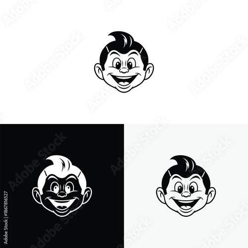 Retro cartoon face illustration character design with vintage style