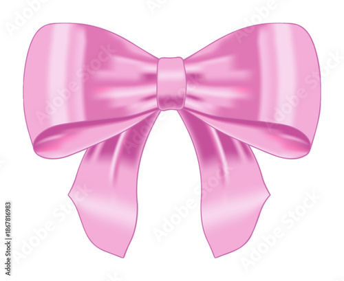 Realistic pink bow. Satin decorative golden bow. Element for decoration gifts, greetings, holidays. Vector illustration