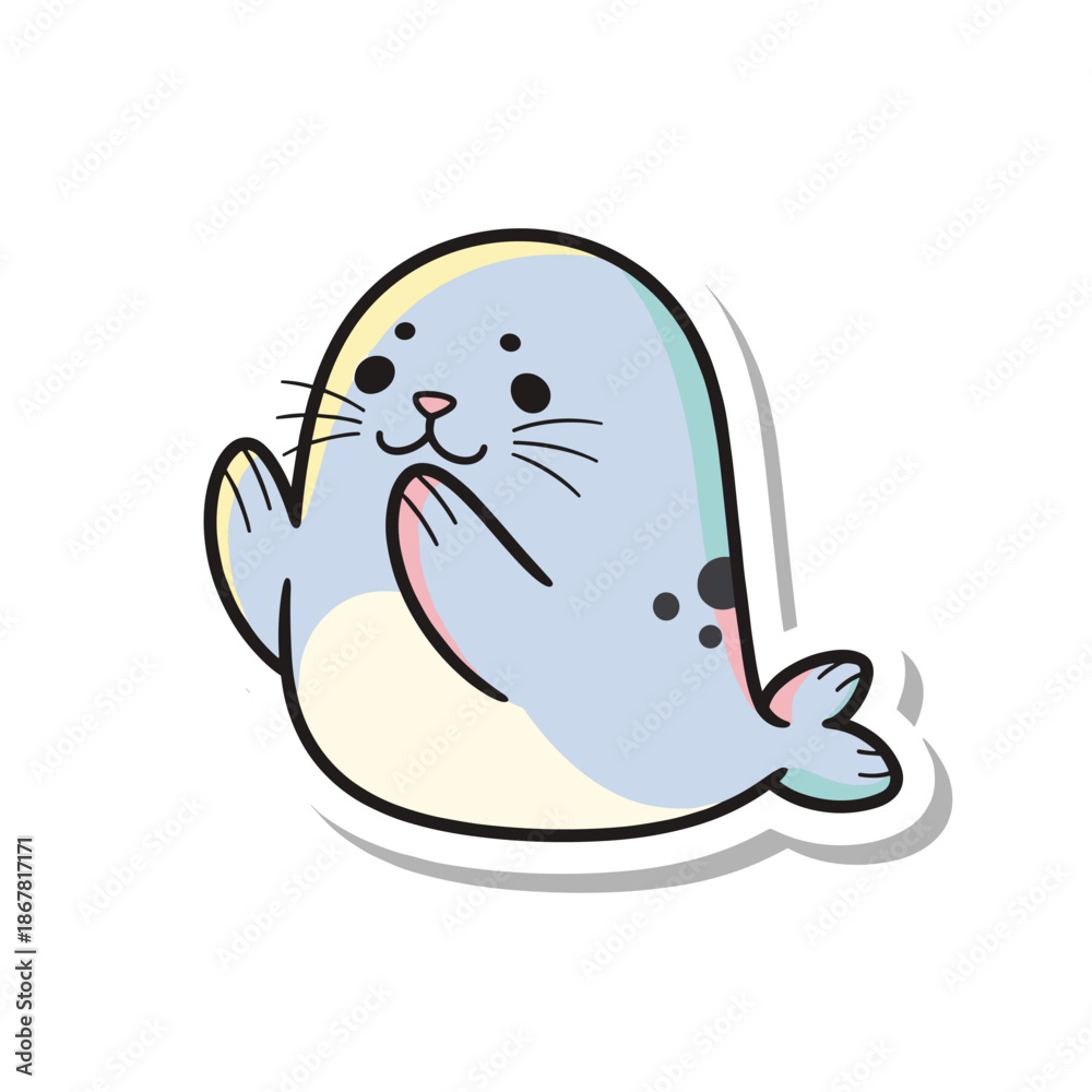 Obraz premium Adorable Baby Seal Cartoon Sticker Design.