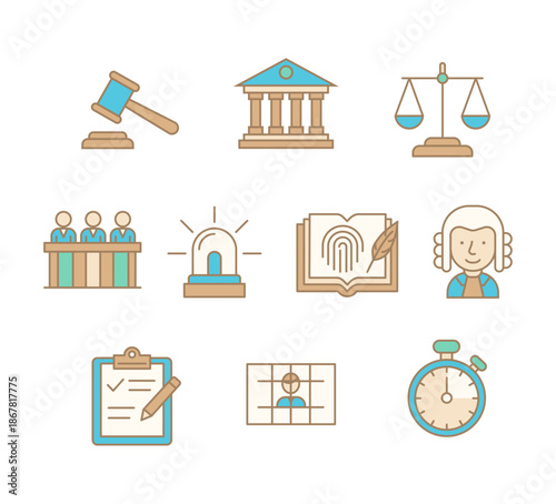 Iconos sobre leyes, abogados y juzgados	