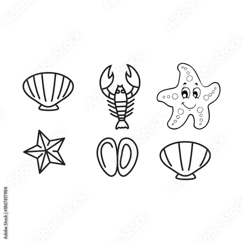 Set Sea Line logo EPS template icons vector illustration transparent background