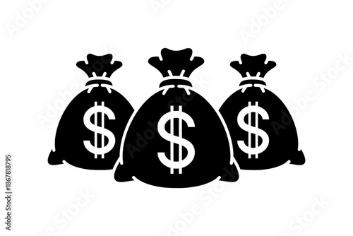 Money bag black line with dollar icon set. Money, budget, savings, loan, cash, earning, income, wallet, currency, dollar, coin, forex, revenue, profit icons. Finance business line icon collection.