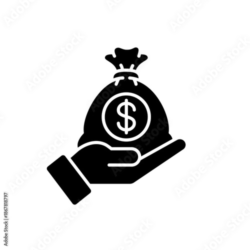 Money bag black line with dollar icon set. Money, budget, savings, loan, cash, earning, income, wallet, currency, dollar, coin, forex, revenue, profit icons. Finance business line icon collection.