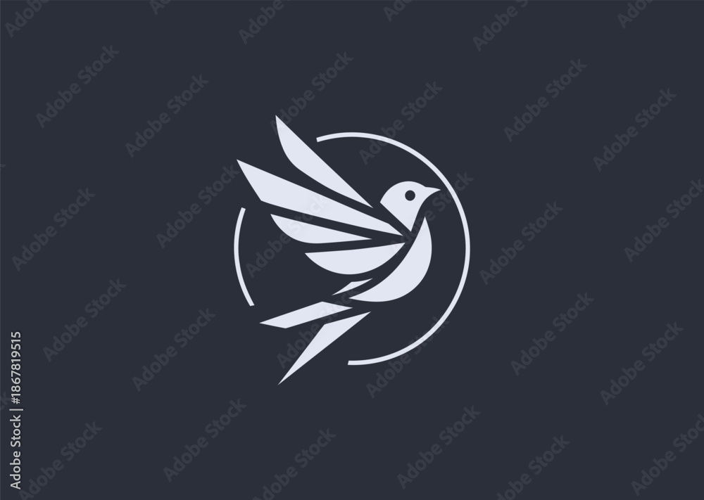 Fototapeta premium A geometric simple sparrow logo with minimal structured lines, representing freedom, agility, simplicity, hope, and everyday resilience