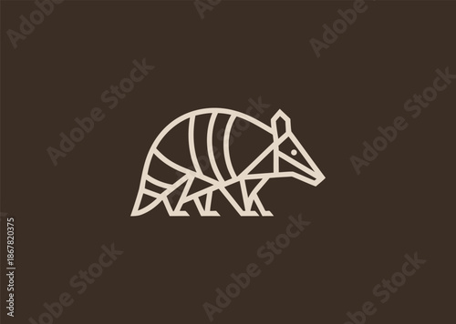 A geometric simple armadillo logo with clean segmented shapes, representing protection, durability, adaptability, balance, and strategic defense