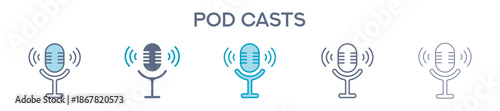 Podcasts Element For Design Graphic - Multi Styles. Vector Illustration Of Two Colored And Black. Multiple Icons Designs Can Be Used For Mobile, Ui, Web 