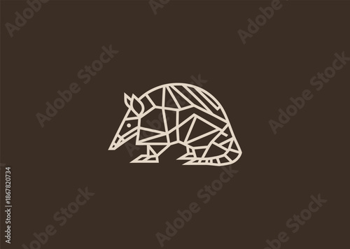 A geometric simple armadillo logo with clean segmented shapes, representing protection, durability, adaptability, balance, and strategic defense