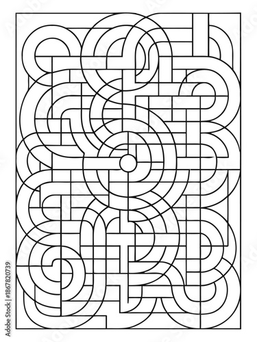 Abstract Labyrinth of Lines: An intricate, grayscale illustration showcasing a complex network of lines forming a challenging maze, inviting exploration and contemplation. 
