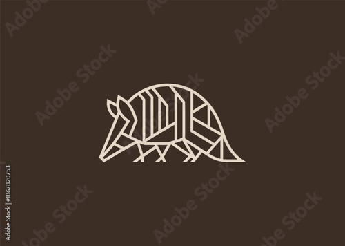 A geometric simple armadillo logo with clean segmented shapes, representing protection, durability, adaptability, balance, and strategic defense