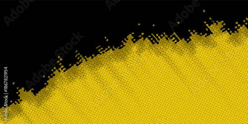 Abstract Geometric Yellow Frame Grunge Texture With Halftone Pattern Design In Black Background. vector Eps 10