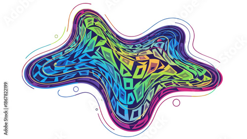 A vibrant and colorful abstract illustration with a unique organic shape and design