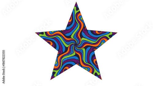 A colorful star illustration with a psychedelic wavy pattern design